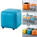 HOMEMORE 5 in 1 Organized Modern square Small Telescopic Padded Velvet Leather Box Ottoman Wheel Stool for Living Room