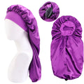 Custom Logo Foldable Elastic Wide Band Hair Silk Satin Big Braids Long Bonnet for Braids With Snap Buttons