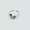 925 Silver Ring Female Glaze Art Small Fresh INS Green Flowers Students Open Boudoir Ring Ring 2022 New Trend