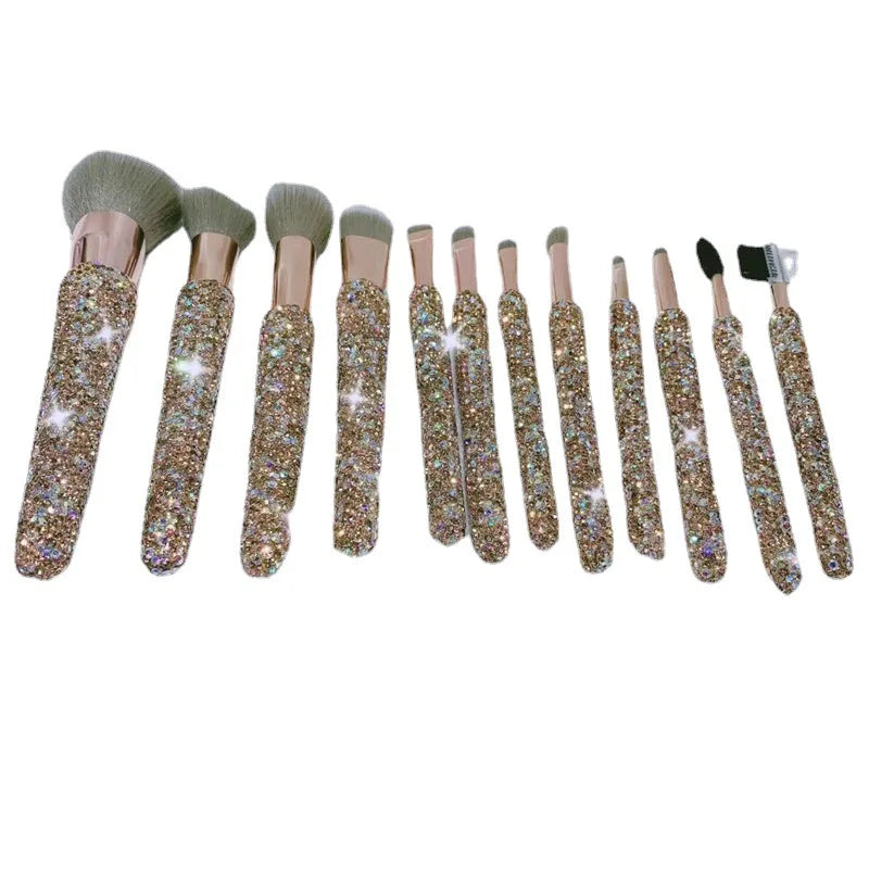Silver/Red Rhinestone Luxury Makeup Brush Set with Soft Hair Eyeshadow Brushes Professional Custom Logo Concealer for Face Use