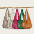 Wholesale Fashion Women's Portable Open Closure Summer Winter Tote Bags Knitted Crochet Mesh Solid Color Colorful Beach Shopping