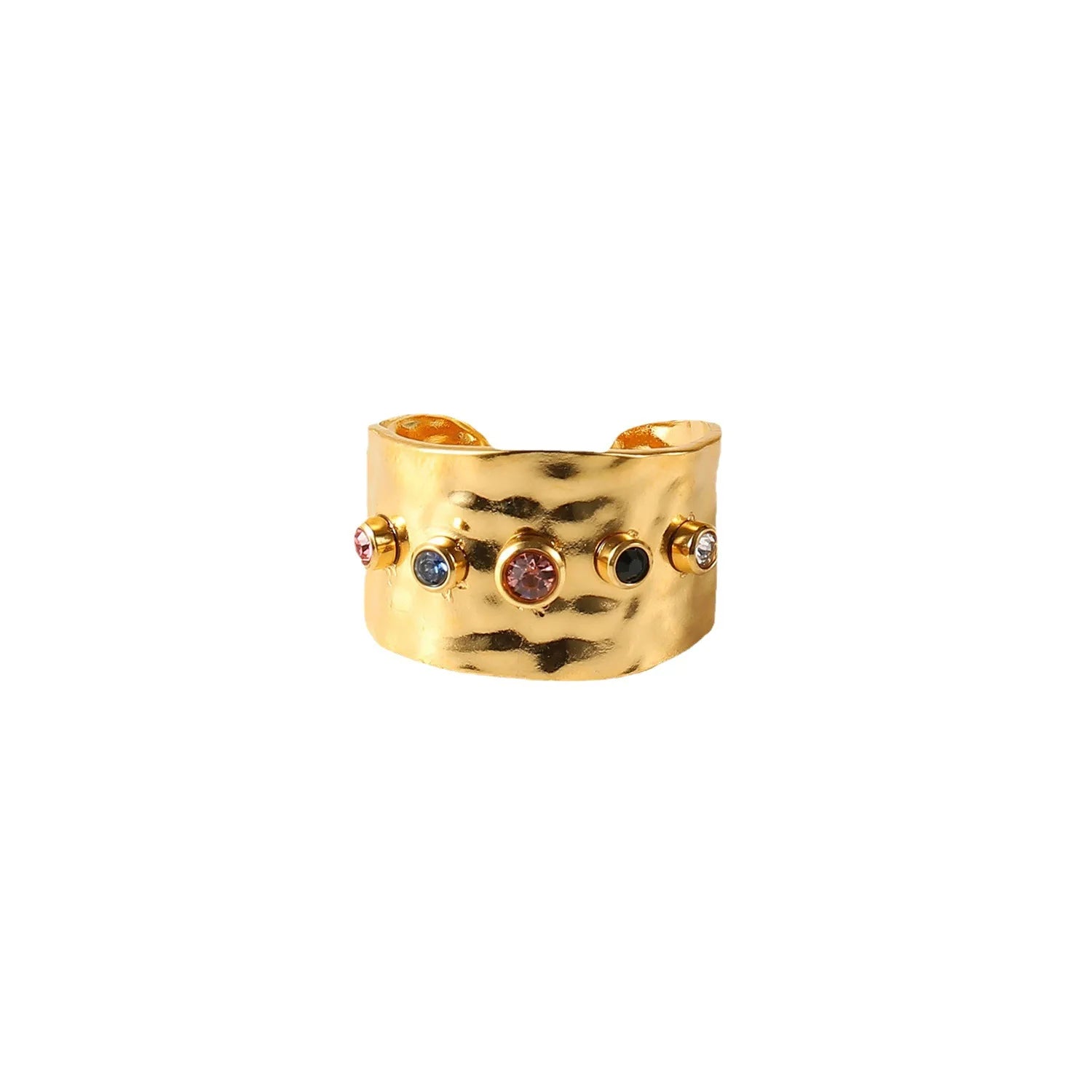 Colored Zircon Opening Adjustable Jewelry Ring Stainless Steel 18K Gold Plated Personality Ring for Women