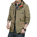 Man Spring and Autumn New Outdoor Hooded Casual Jacket Breathable Loose Bag in the Long Garment Coat for Hiking Camping