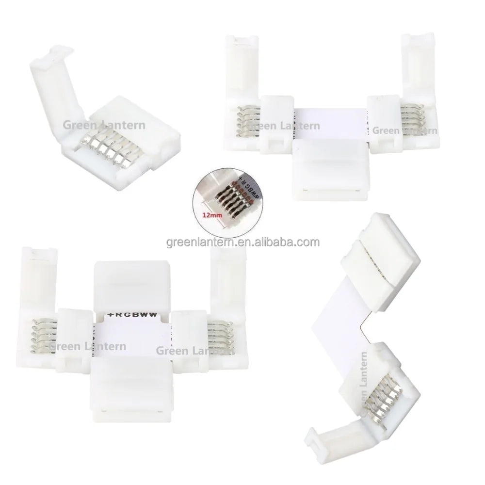 6Pin 12mm Solderless LED Strip Snap Connector RGBCCT RGBWW LED Strip Tape Light Straight Corner I L T X ShapeBuckle Connectors