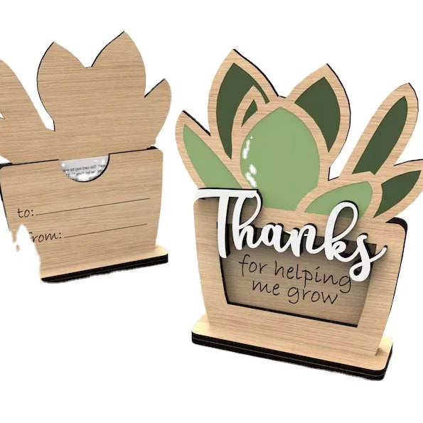 Custom Teacher Appreciation Gift Wood Planter Stake Gift Card Holder