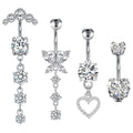 4pcs/set Stainless Steel Heart Zircon Belly Piercing Jewelry Butterfly Dangle Navel Button Ring for Wedding or Gift