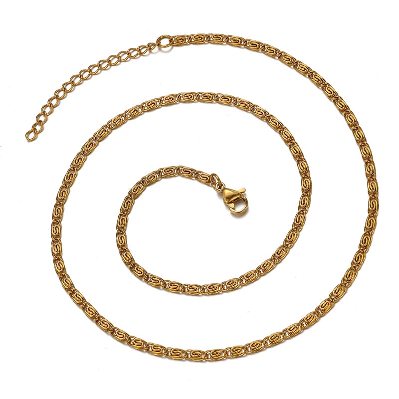 14k 18k Gold Plating Waterproof Byzantine Chain Jewelry Necklaces Men