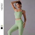 2024 New Women's High Waist Sports Pants Strap Beautiful Back Breathable Fitness Yoga Running Set Hip Lifting Feature Solid
