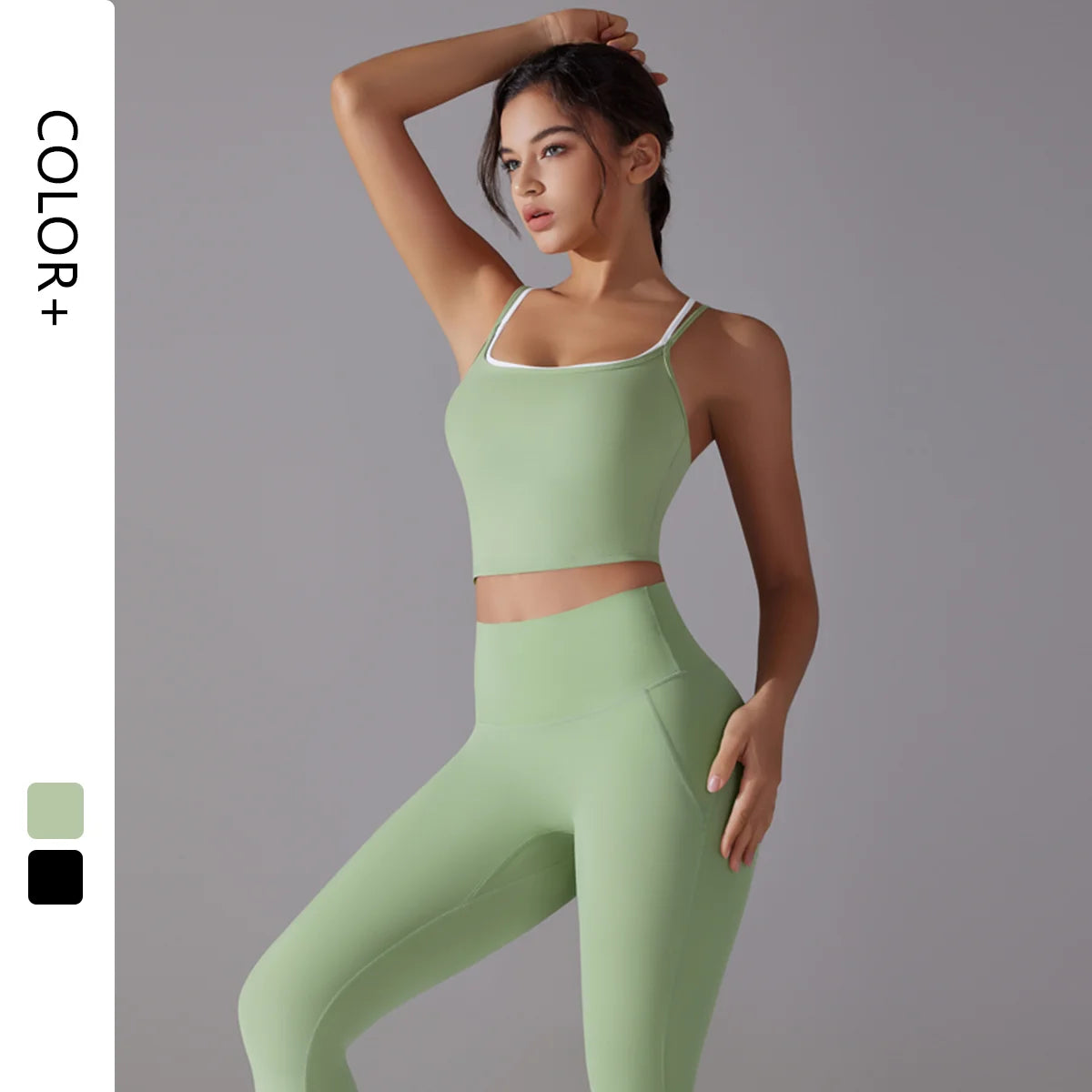 2024 New Women's High Waist Sports Pants Strap Beautiful Back Breathable Fitness Yoga Running Set Hip Lifting Feature Solid