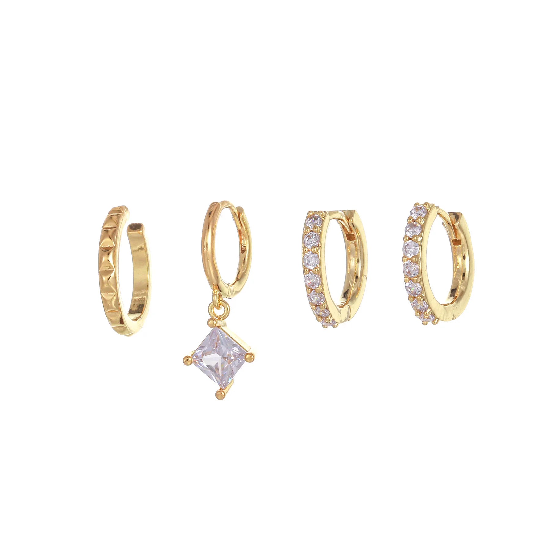 Ins Hottie New Design Zircon Earrings Set 18K Gold Plated Brass Fashion Jewelry 4-piece Set of Geometric Earrings for Women