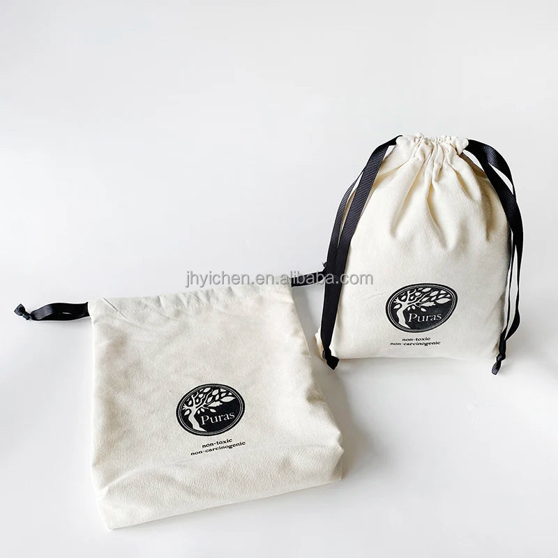 Custom Logo Printed Organic Cotton Drawstring Bag Eco-Friendly Reusable Small Jewelry Packaging Pouch for Groceries & Gifts