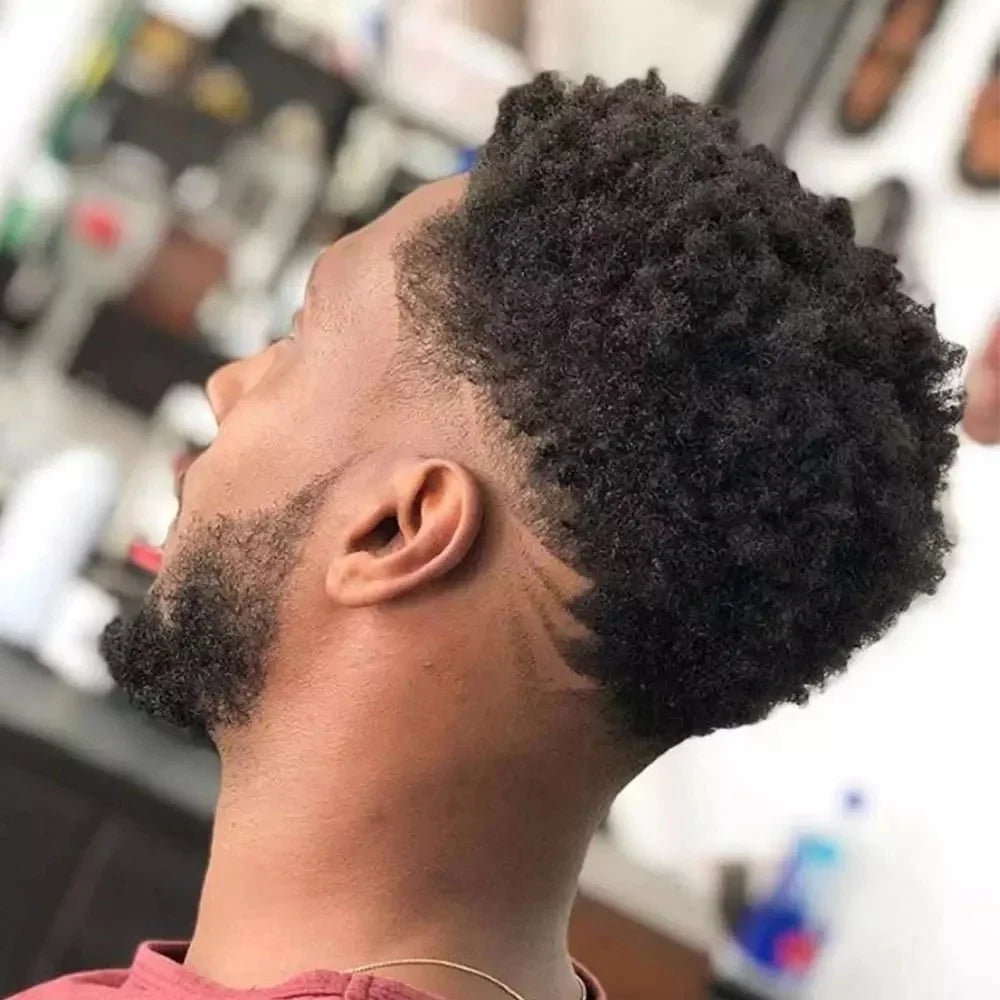 HQ Kinky Curly Skin Base High Density Real Human Hair Afro Men Toupee