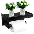 Self Adhesive Toilet Paper Holder with Phone Shelf Wall Mounted Toilet Paper Roll Holder - Rustproof Bathroom Storage Shelf