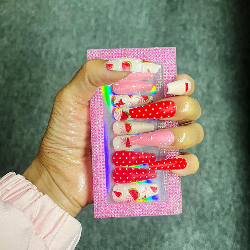 Wholesale 3D 5D Embossed Almond Acrylic Fake Nails Custom Luxury Packaging Box Pressed Artificial Fingernails False Nails