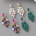 Exaggerated Colorful Crystal Leaves Dangle Earrings Women Statement Leaf Rhinestone Earrings for Party