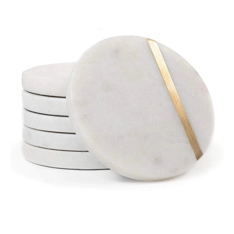 Luxury Handmade Round Natural Marble Gold coaster Marble Brass coaster