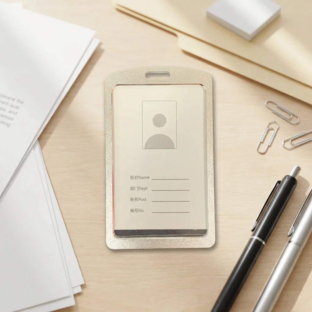 AI-MICH Custom Promotional Item Aluminium Alloy Id Card Holder Lanyard Metal Silver Gold Color School Office Id Card Holder