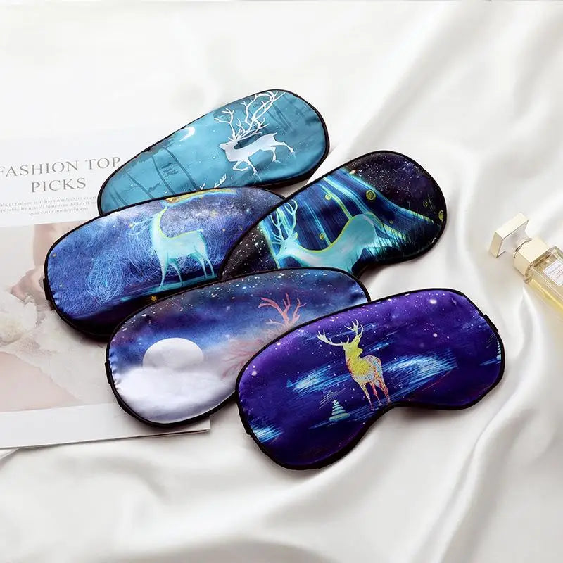 Starry Sky Deer Series Satin Silk Knit OEM Light-Shielding Sleep Eyeshade Cover with Elastic Adjustable Strap