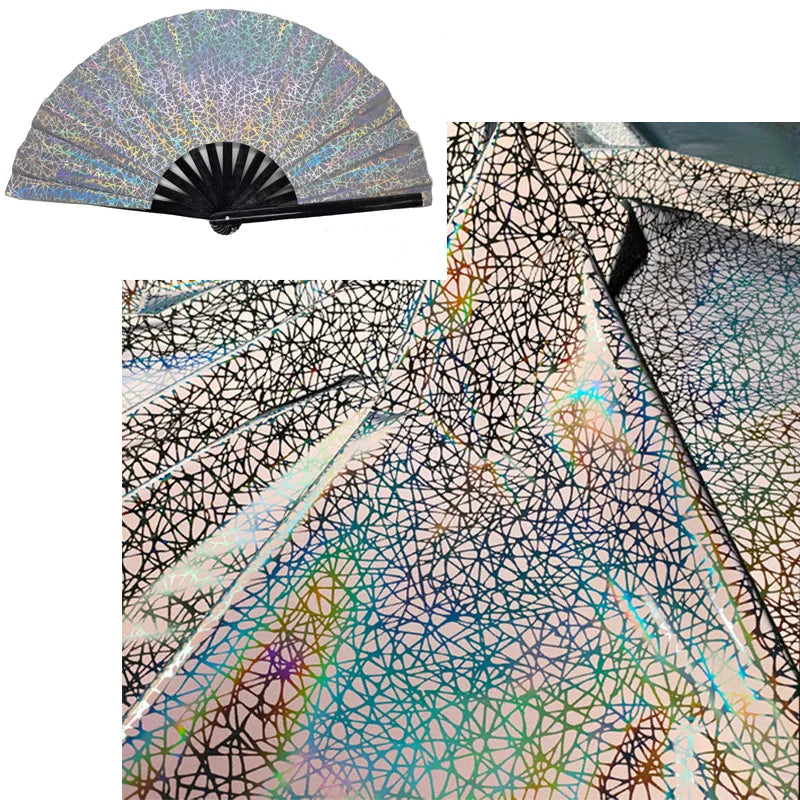 High Visibility Stylish Holographic Gold Foil Glitter Stamping Printing Light Reflective Fabric for Summer Spring Fashion Fan
