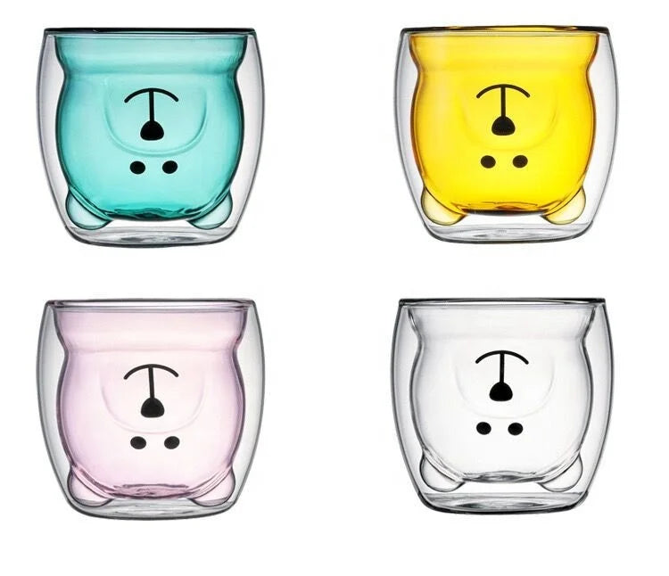 Madou High Borosilicate Glass Cute Bear Cartoon Cup Creative Double Wall Milk Coffee Glass Water Bottle Glass Borosilicate