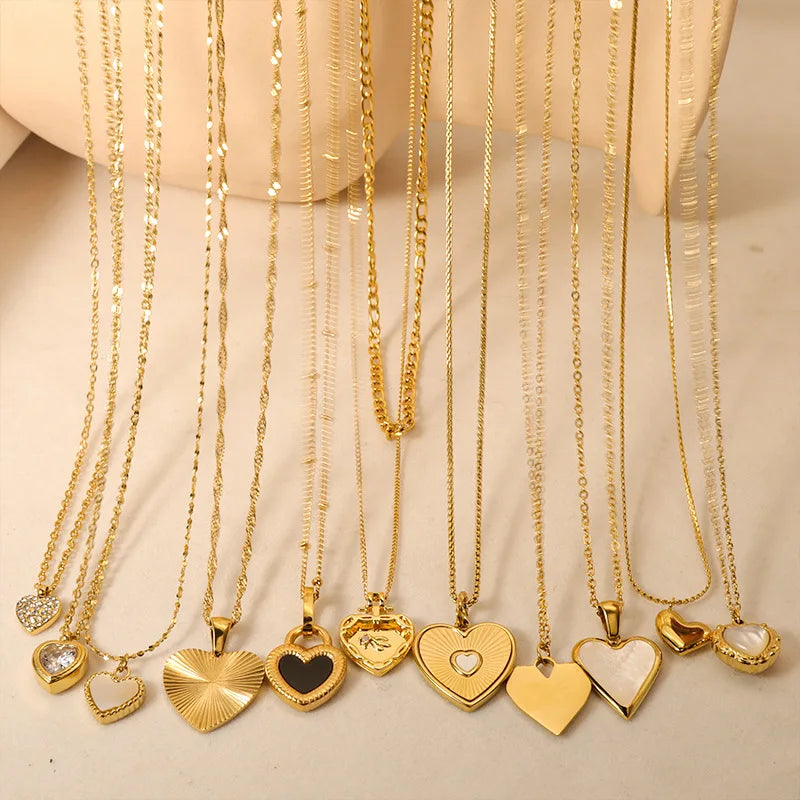 Elegant Stainless Steel Love Heart Necklaces Multiple Styles Valentine's Day Fashion Jewelry Gift