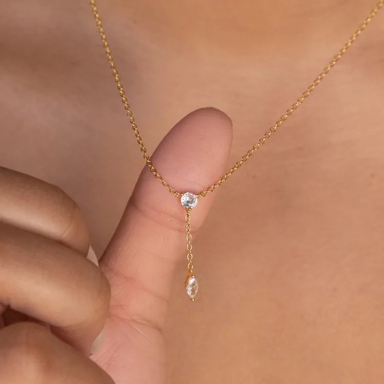 Elegant 18k Gold Plated 925 Sterling Silver Lariat Floating Cubic Zirconia Diamond Pendant Necklace for Women