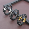 Customized Name Logo Laser Marking Stainless Steel Cross Bracelet Men's Wristband Leather Bracelet