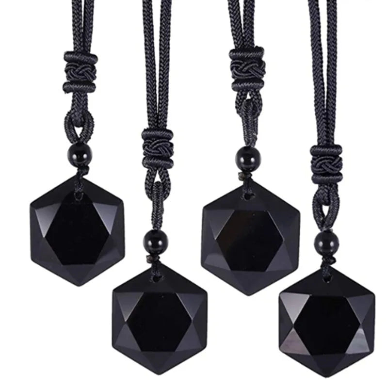 G319 Obsidian Star Pendant Lucky Love Crystal Jewelry  Fashion Black Obsidian Pendant Necklace