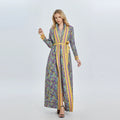 Miyake Vintage Custom Printed Pleated Abaya for Ladies Plus-Size Breathable Chiffon Floor-Length Waistline Quick Dry Casual Coat
