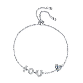 Silver 925 Original Excellent Cut Total 0.5 Ct Diamond Test Past D Color Heart Moissanite Letter Bracelet Chain Fine Jewelry