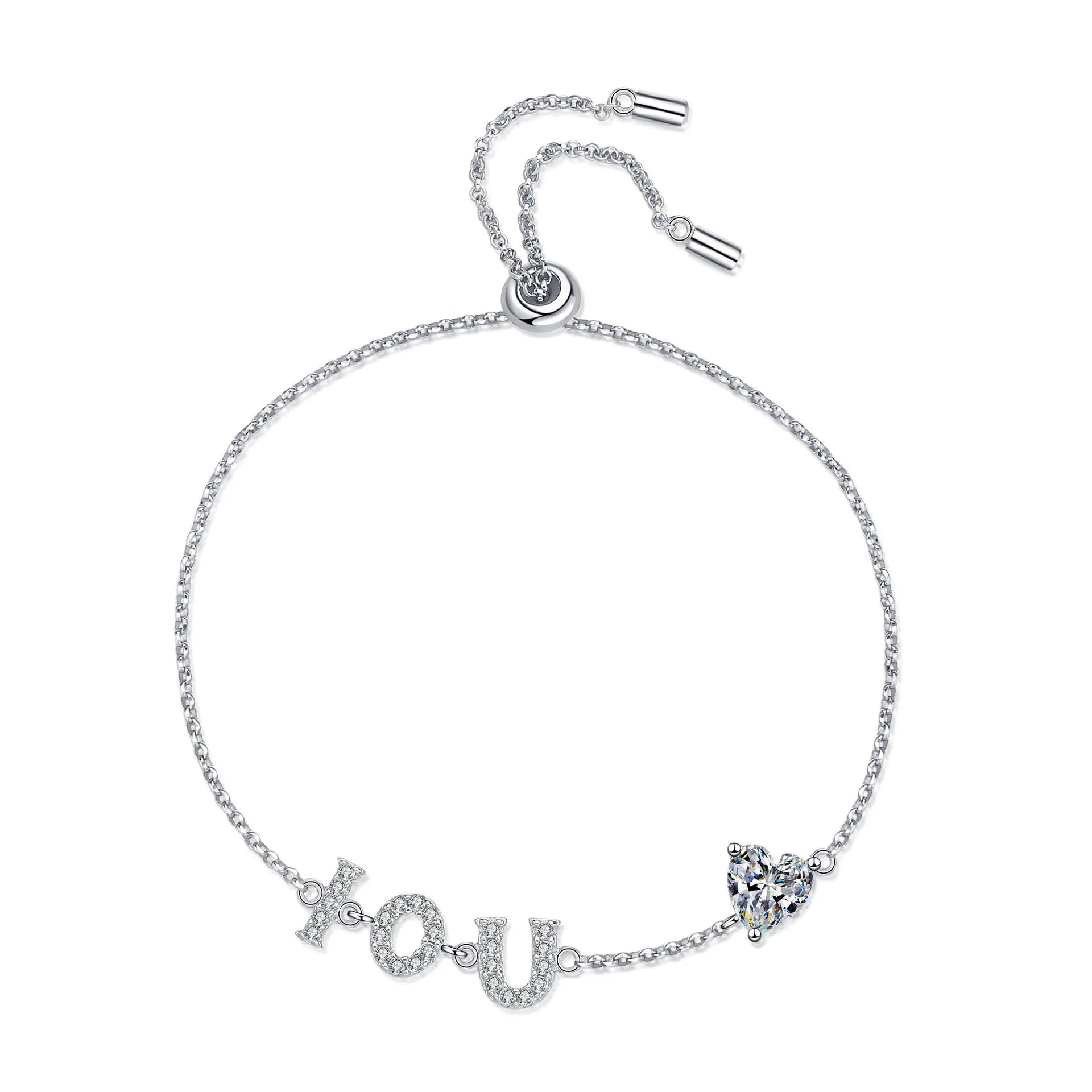 Silver 925 Original Excellent Cut Total 0.5 Ct Diamond Test Past D Color Heart Moissanite Letter Bracelet Chain Fine Jewelry