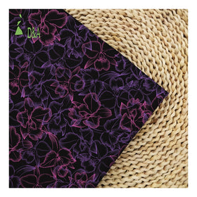 Artistic Purple Stripe Flower Black Background Printed Blackout Lightweight 100% Polyester Satin Fabric Wedding Sleepwear