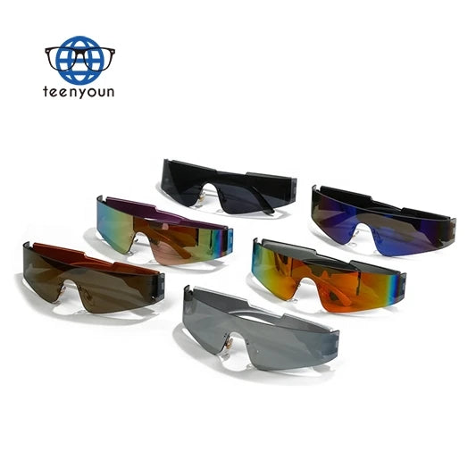 Teenyoun Trendy Personality Punk Sports Sunglasses 2023 New Colorful Fashion Cycling Shades Glasses One Piece Rimless