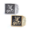 New Trendy Fashion Jewelry Stainless Steel Dragon Killer St Michael George Archangel Cross Design Rings for Men Women