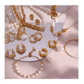 Popular Simple Pearl Ring Steel Bracelet Necklace Bracelet Set for Women