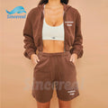 OEM Fashion Custom Logo Casual French Terry Streetwear Plain Cropped Full Zip up Tracksuit Cotton Hoodie for Women Sweatshirt