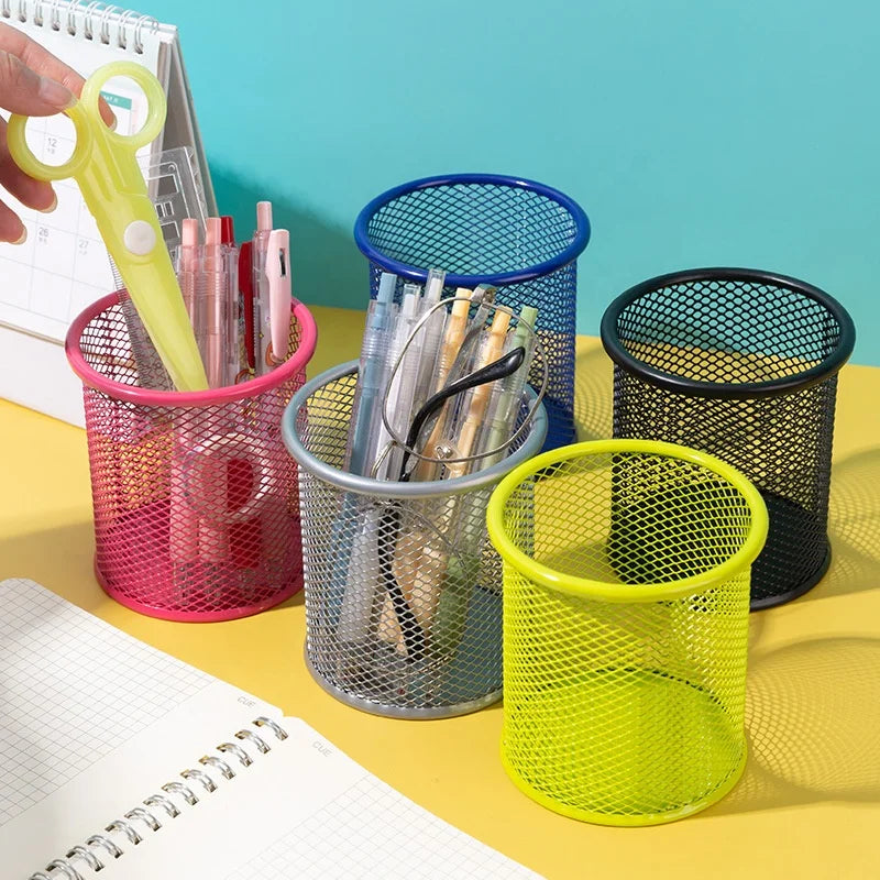 New Pencil Holder Office Desk Metal Mesh Square Pen Pot Cup Case Container Organiser Durable Pencil Case Storage Box