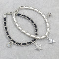 2PCS/SET Black White Imitation Leather Weaving Magnetic Attraction Star Pendant Chain & Link Bracelet