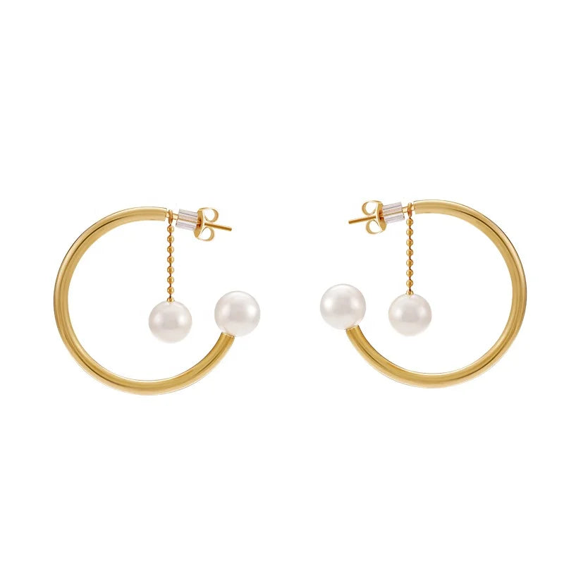 Latest 18K Gold Plated Stainless Steel Jewelry C Shape Chain Pearl  for Women Party Accessories Earrings E221445