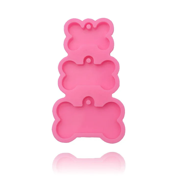 Hot Sale 3 Hole Dog Bone Creative Crystal Epoxy Mould Poly Resin Mold Handmade DIY Keychain Silicone Molds