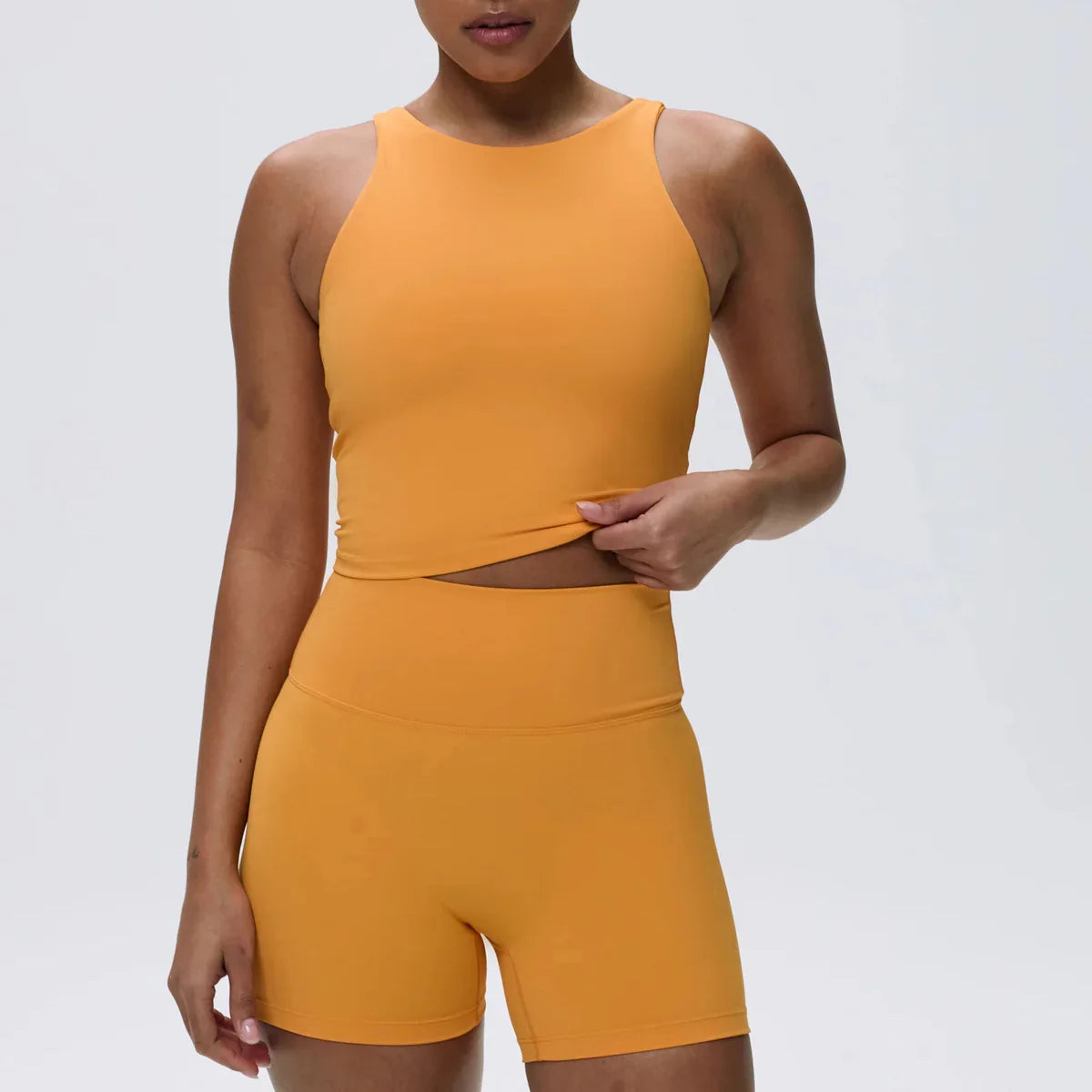 Woman Clothes Gym Wear Racer Front Scoop Back Top Medium-impact Activewear Bike Shorts Recycled Yoga Set