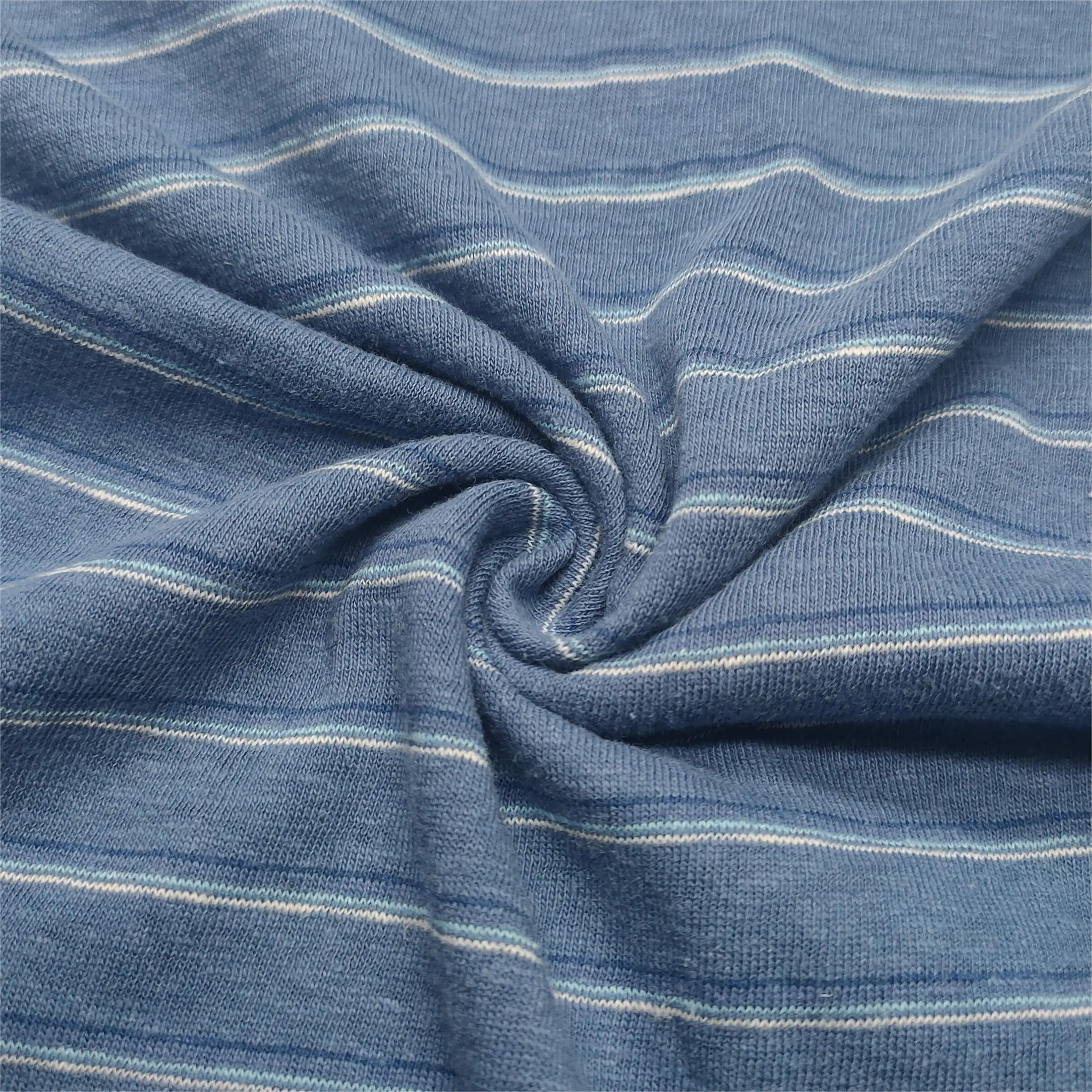 22018C New Fashion Hemp Blend Terry Fabric 55% Hemp 45% Organic Cotton Yarn Dyed Stripe Knitted Eco-Friendly Lightweight Outdoor