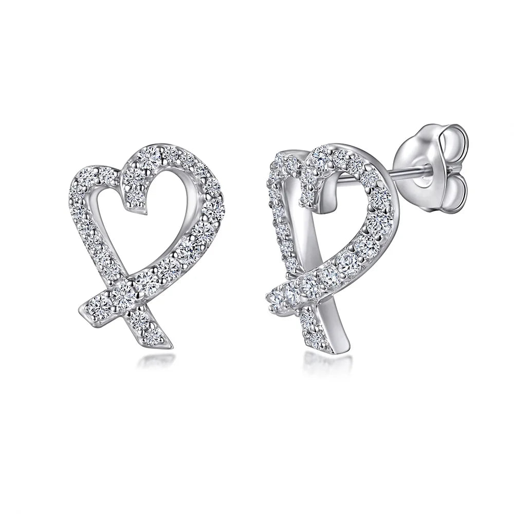 OAHLAN 925 Sterling Silver Earrings Micro-Inlaid Zircon Heart Shaped Stud Earrings