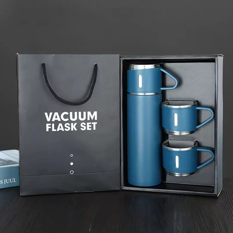 Custom Logo Business Gift Box Set 304 Stainless Steel Vacuum Thermal Thermos Cup Flask Water Bottle Cups with 3pcs Lids