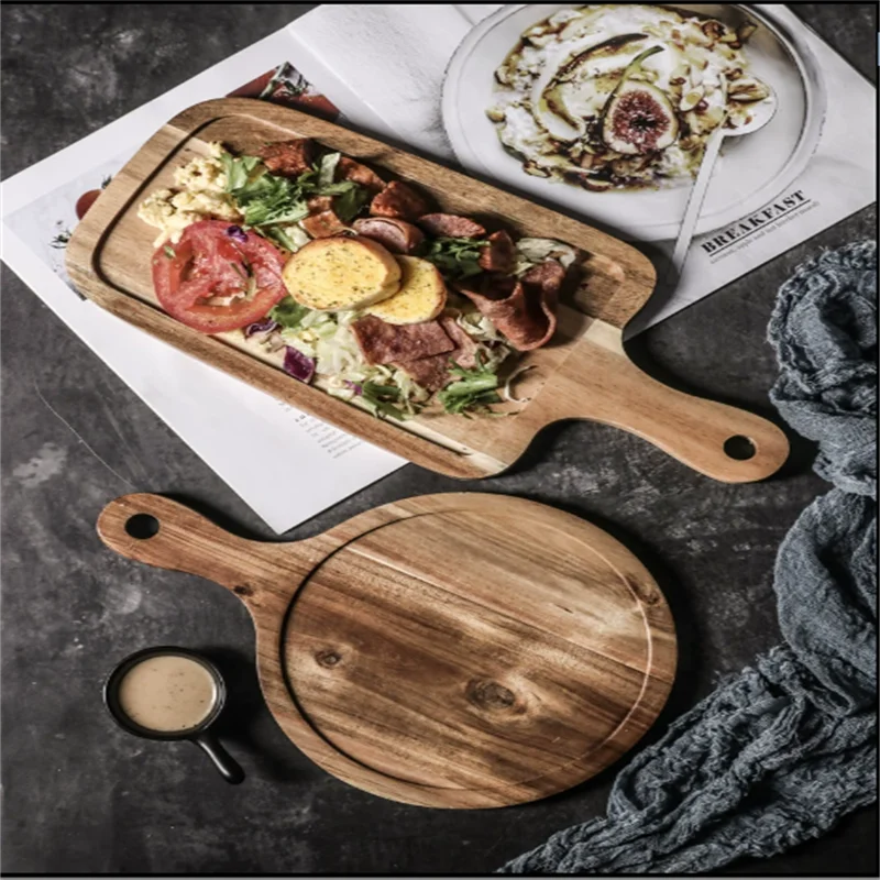 Modern American Style Eco-Friendly Wooden Steak Dining Plate with Plant Pattern Round Shape for Party Use