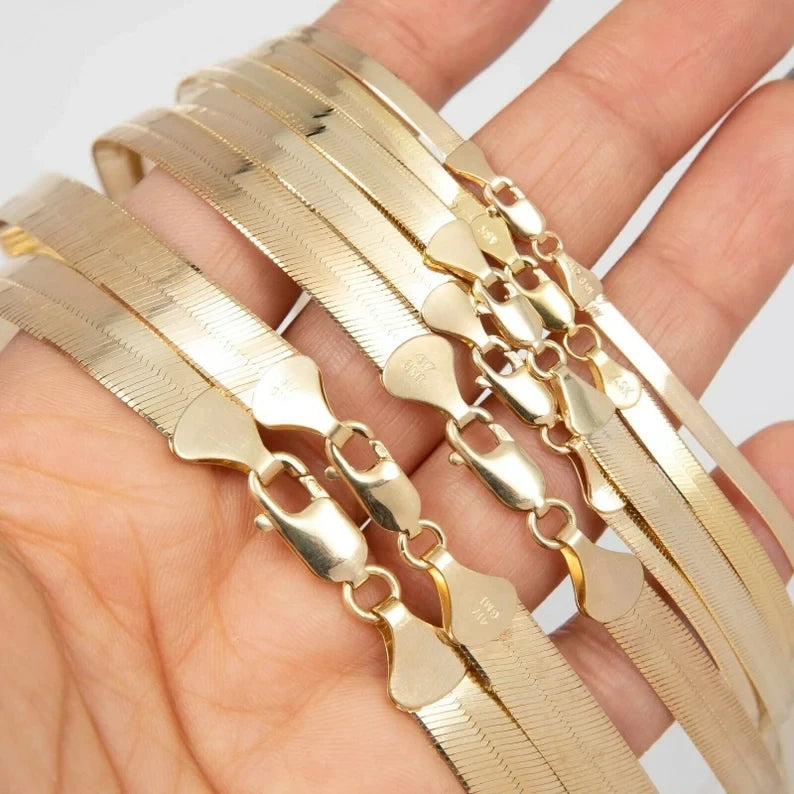 Non-fading Stainless Steel Flat Snake Chain in Gold Silver for Men Women Fashion Herringbone Chain Necklace Hip-hop Jewelry