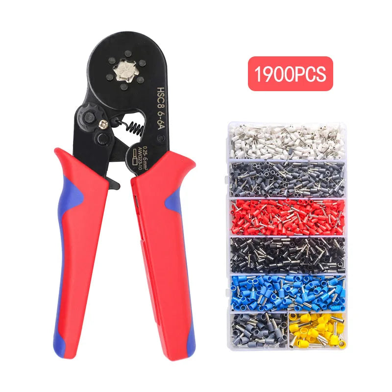 HSC8 6-6A Wire Clamp Kit 0.25-6mm2 23-10 AWG Tubular Ferrule 6-6A Terminal Crimping Pliers Nylon Plastic Cutting Wire Crimper