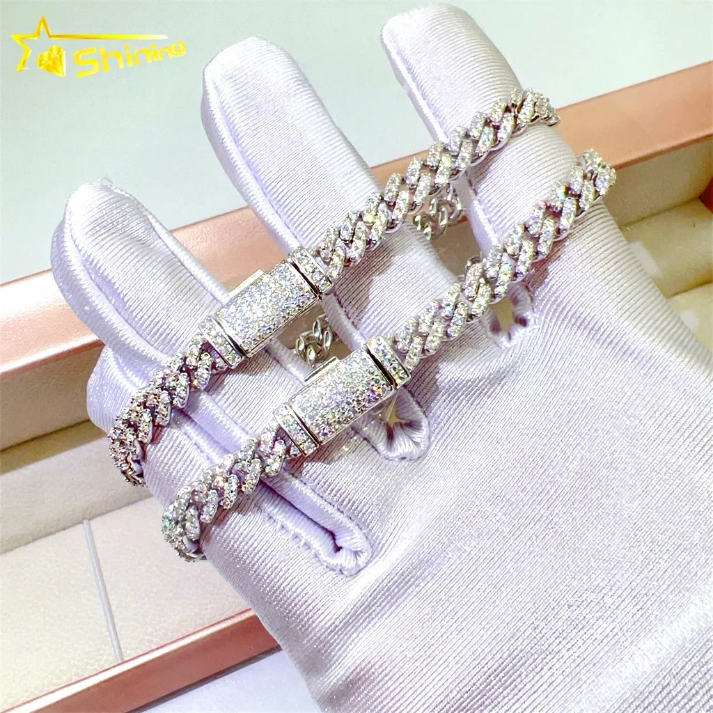 Wholesale Price Pass Diamond Tester 6mm Cuban Link Chain 925 Sterling Silver Moissanite Cuban Bracelets