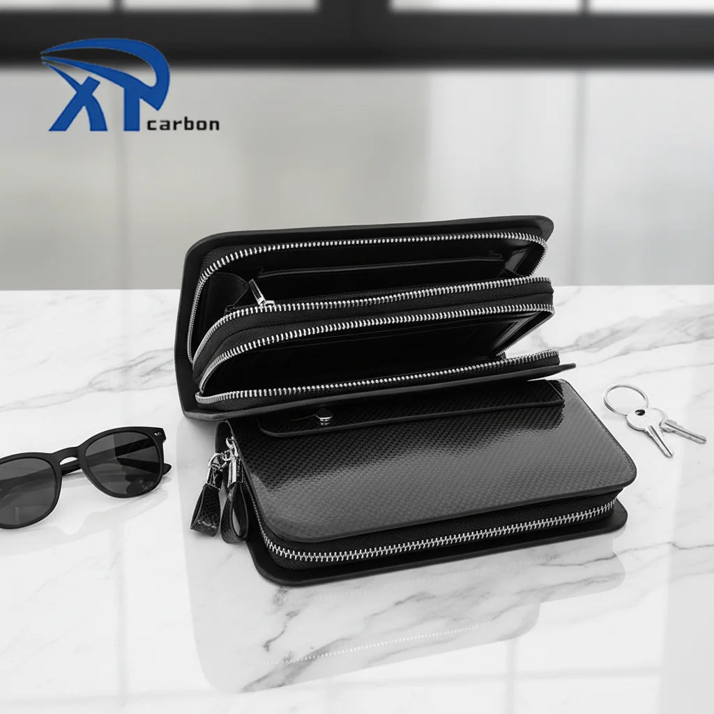 Factory Hot Sale Stab Proof Cut Resistant Business Waterproof Double Zipper Wallet Carbon Fiber Money Wallet