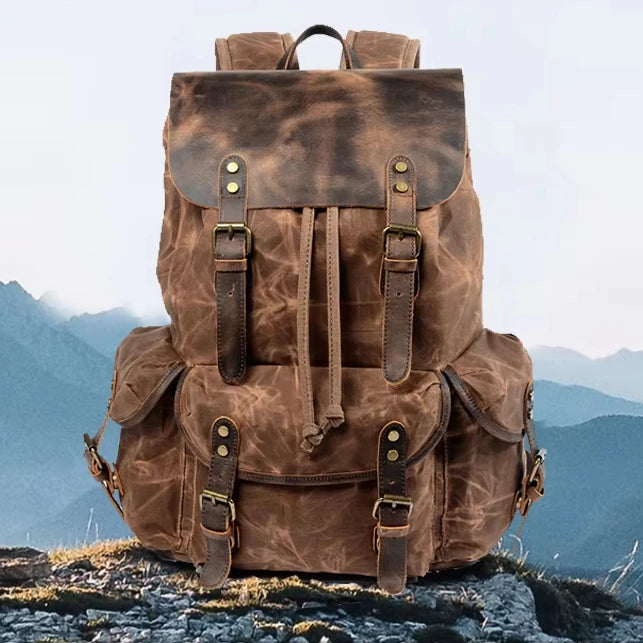 Custom Retro Waxed Canvas Backpack Waterproof Laptop Bags Outdoor Travel Bags Hiking Rucksack School Bag for Men Women
